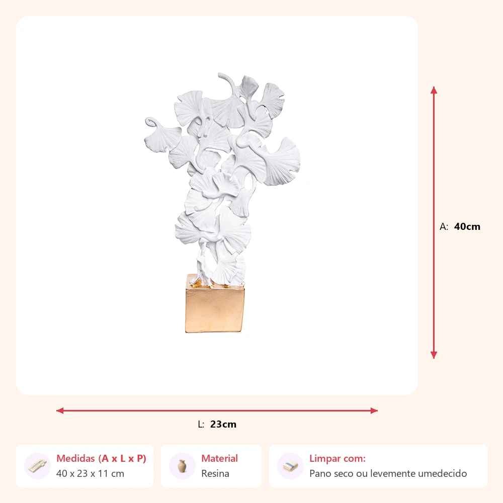 Escultura folhas brancas 40x23x11cm - Imagem 2