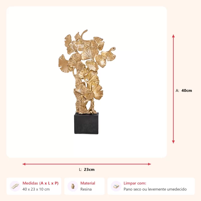Alternative view of Escultura folhas douradas 40x23x10cm
