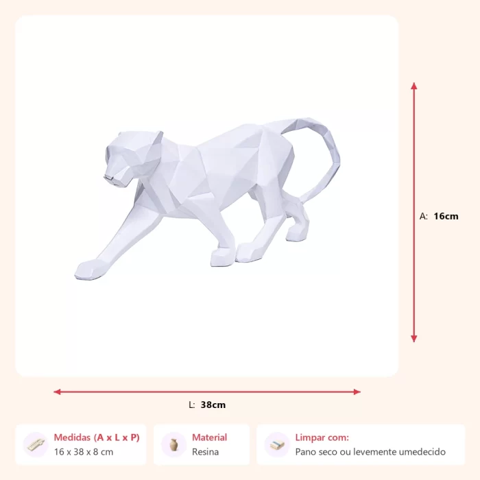 Alternative view of Escultura leopardo geométrico branco 16x38x8cm