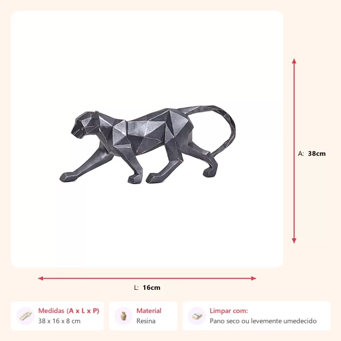 Escultura leopardo geométrico 38x16x8cm - Imagem 2