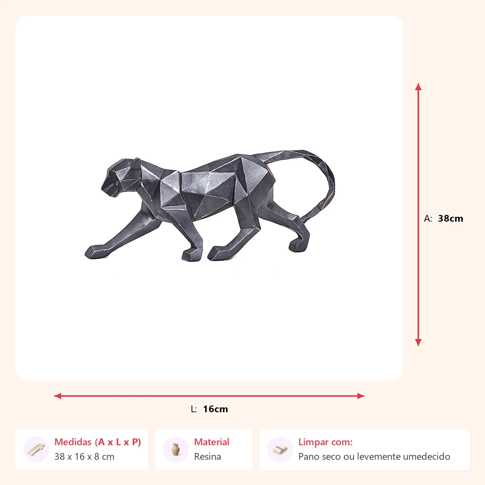 Escultura leopardo geométrico 38x16x8cm - Imagem 2