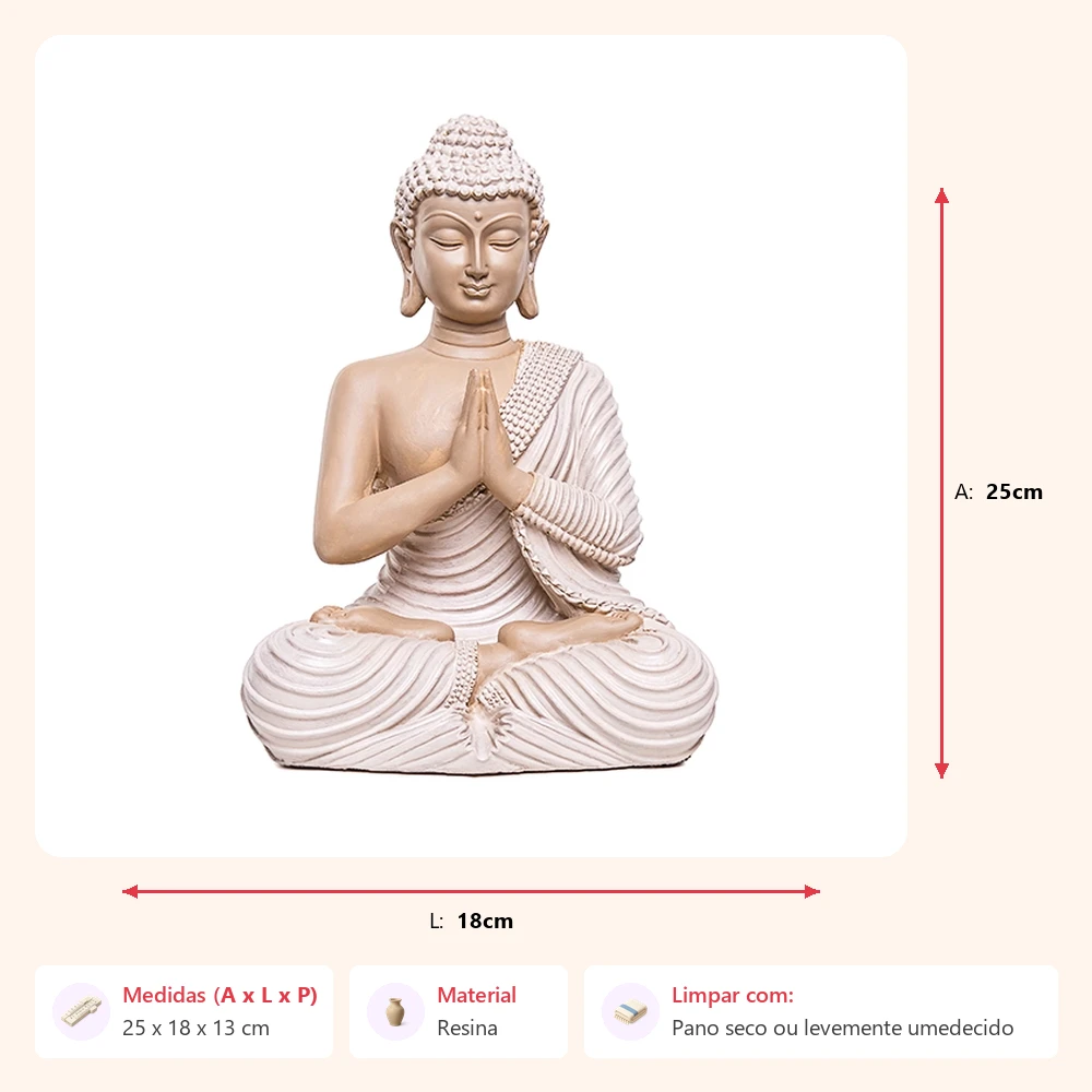 Escultura buda creme 25x18x13cm - Imagem 2