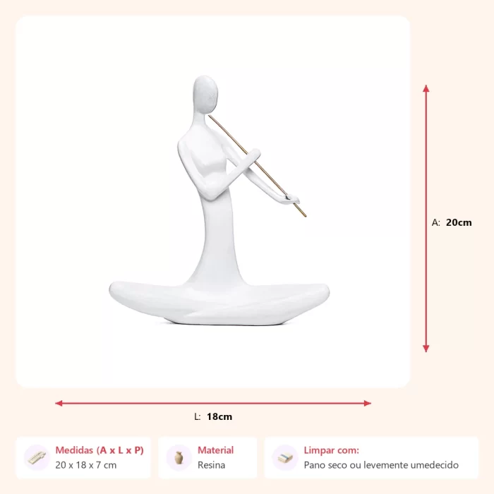 Alternative view of Escultura figura branca com flauta 20x18x7cm