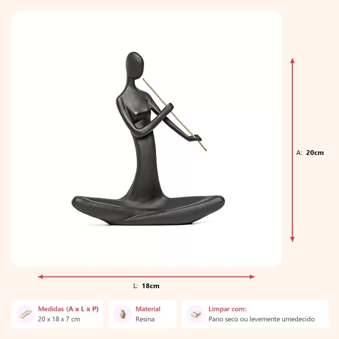 Escultura figura com flauta 20x18x7cm - Imagem 2