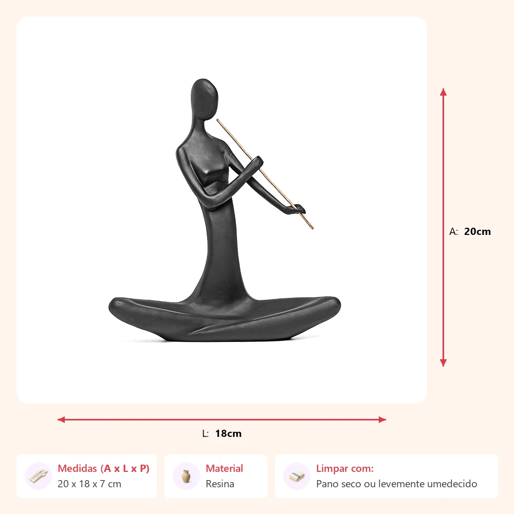 Escultura figura com flauta 20x18x7cm - Imagem 2