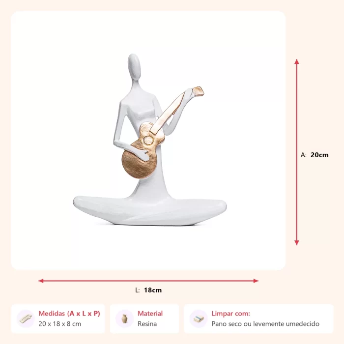 Alternative view of Escultura figura branca com violão 20x18x8cm