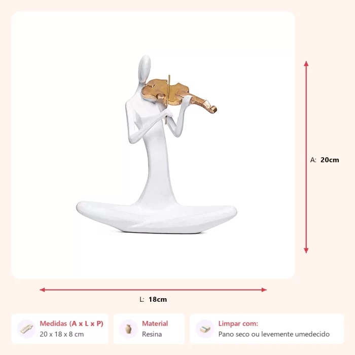 Alternative view of Escultura figura branca com violino 20x18x8cm