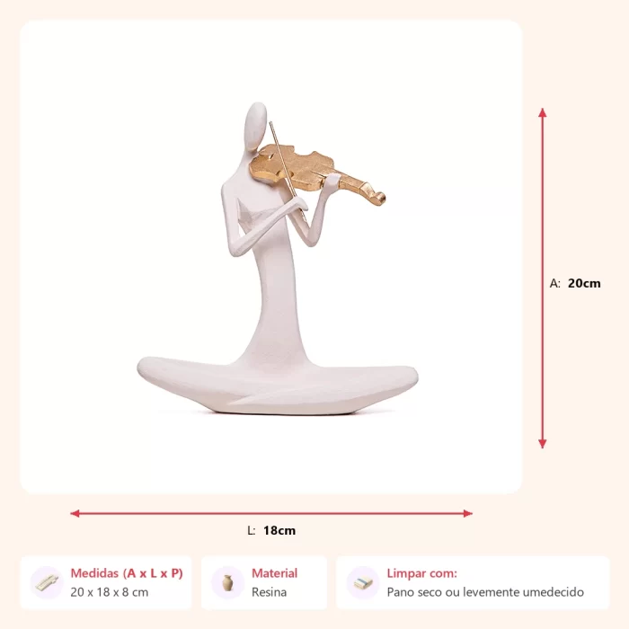 Alternative view of Escultura figura tocando violino creme 20x18x8cm