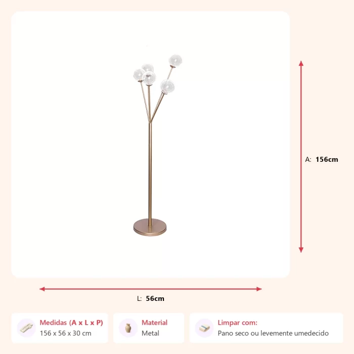 Luminária de chão tree dourada 156x56x30cm - Imagem 2