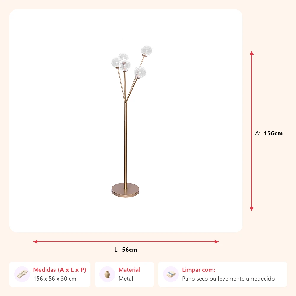 Luminária de chão tree dourada 156x56x30cm - Imagem 2