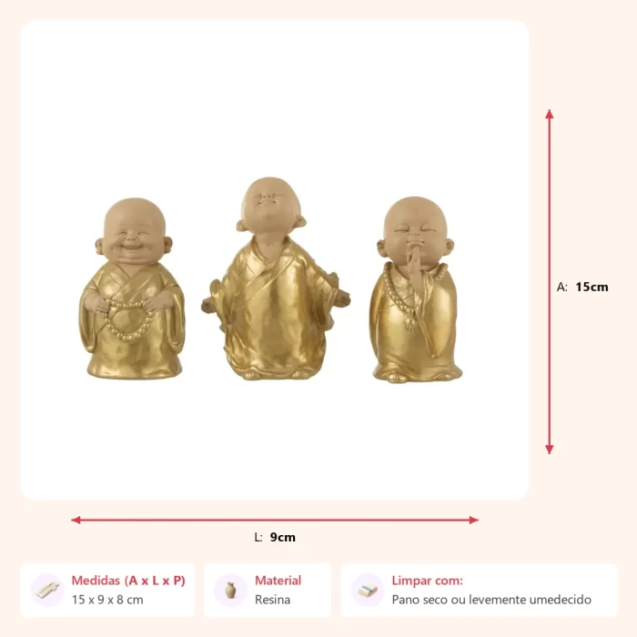 Alternative view of Escultura monge funny dourado 15x9x8cm