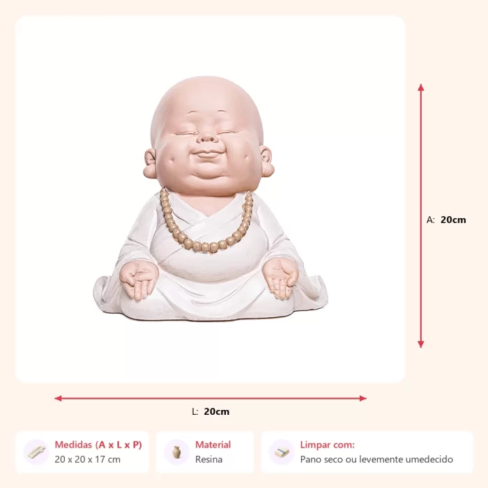 Escultura monge creme meditando 20x20x17cm - Imagem 2