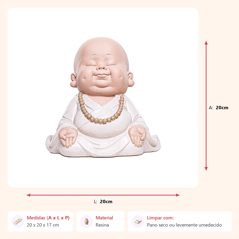 Escultura monge creme meditando 20x20x17cm - Imagem 2