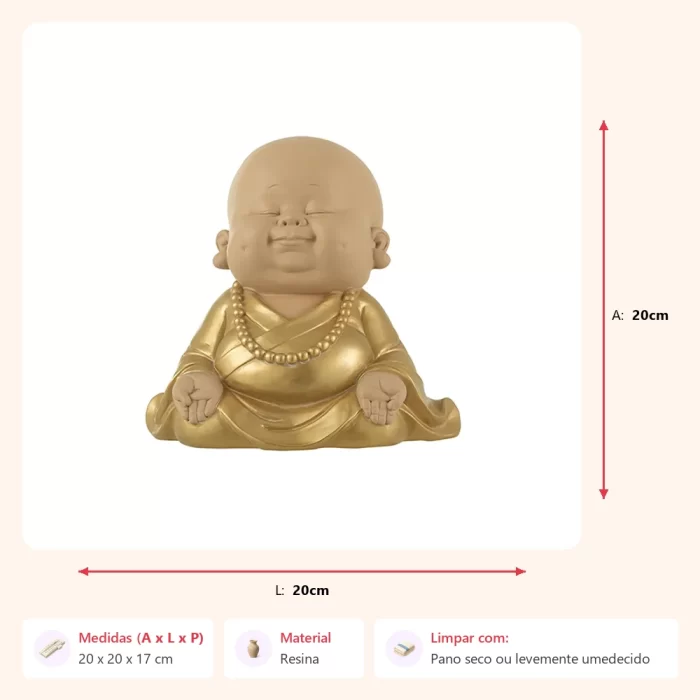 Alternative view of Escultura monge meditando dourado 20x20x17cm