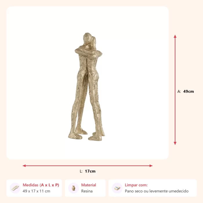 Alternative view of Escultura casal abraçado dourado 49x17x11cm