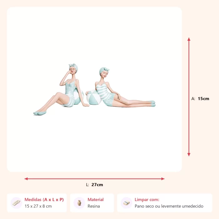 Escultura banhista deitada com bola 15x27x8cm - Imagem 2