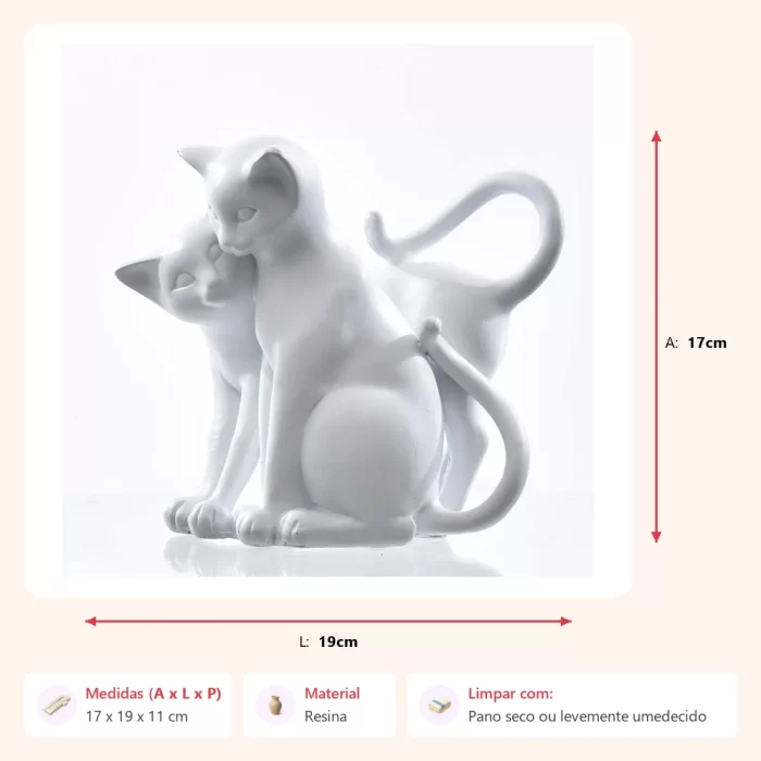 Escultura gato casal branco 17x19x11cm - Imagem 2