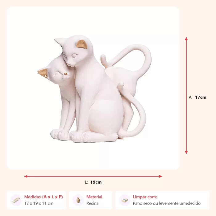 Escultura gato casal creme 17x19x11cm - Imagem 2
