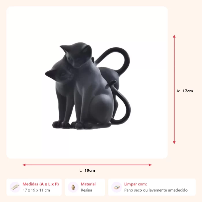 Escultura gato casal 17x19x11cm - Imagem 2