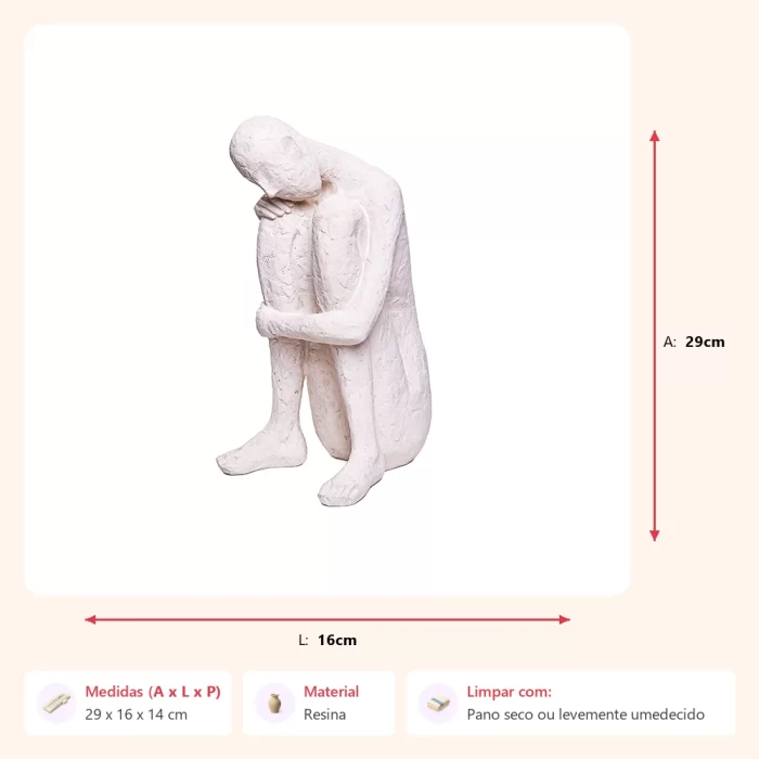 Alternative view of Escultura figura sentada pensativa creme h 29x16x14cm