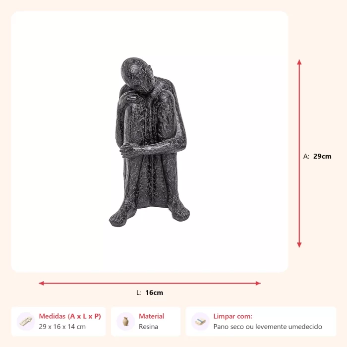 Alternative view of Escultura homem sentado pensativo 29x16x14cm