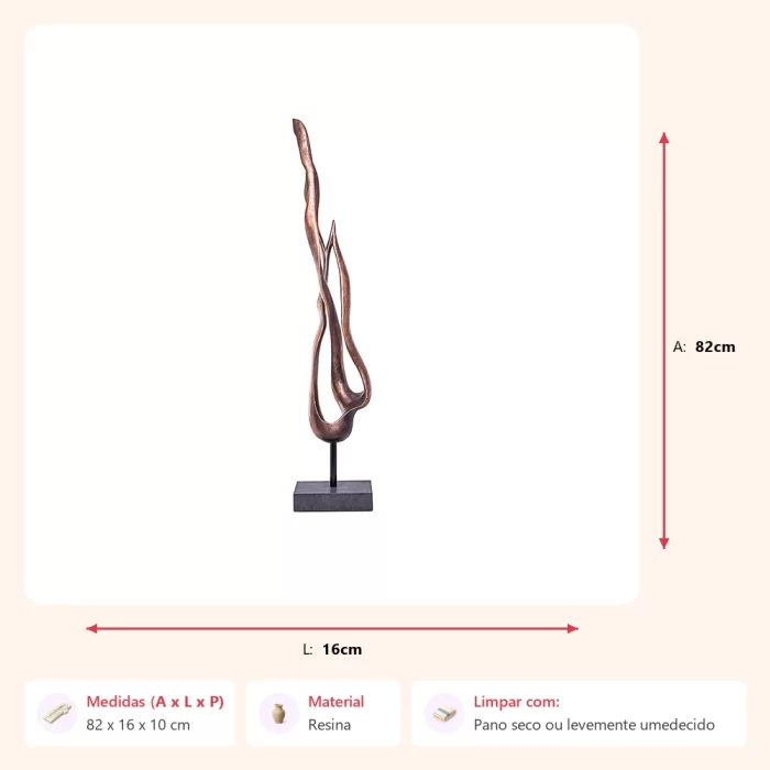 Escultura abstrata entrelaçada 82x16x10cm - Imagem 2