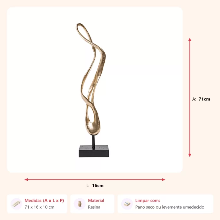 Alternative view of Escultura abstrata curve 71x16x10cm