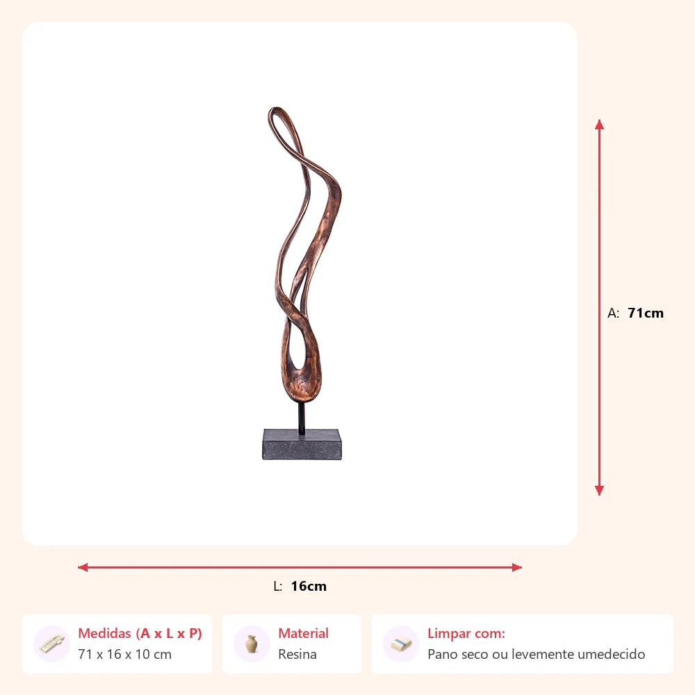 Escultura abstrata curves 71x16x10cm - Imagem 2