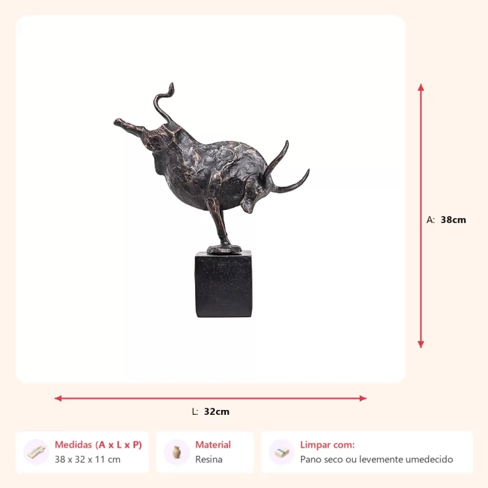 Alternative view of Escultura touro na base 38x32x11cm