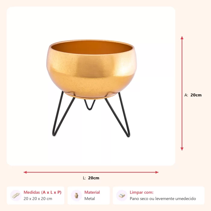 Cachepot dourado com suporte 20x20x20cm - Imagem 2