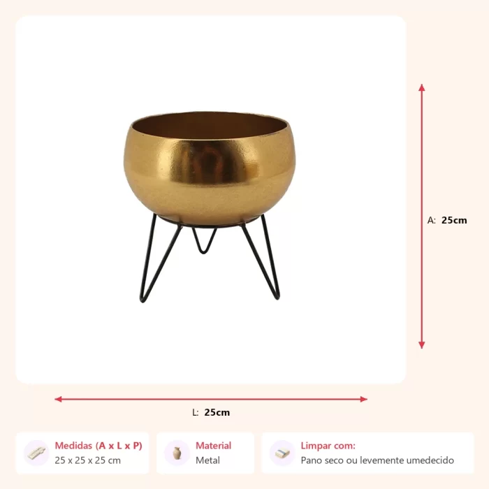 Cachepot dourado com suporte 25x25x25cm - Imagem 2