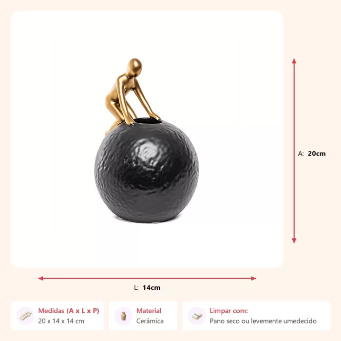 Alternative view of Escultura figura na bola preta 20x14x14cm