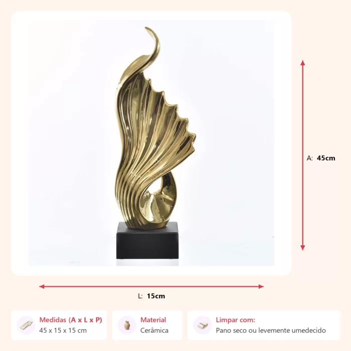 Alternative view of Escultura waves na base 45x15x15cm