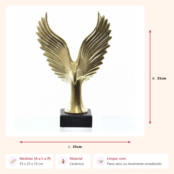 Alternative view of Escultura pássaro dourado na base 35x25x10cm