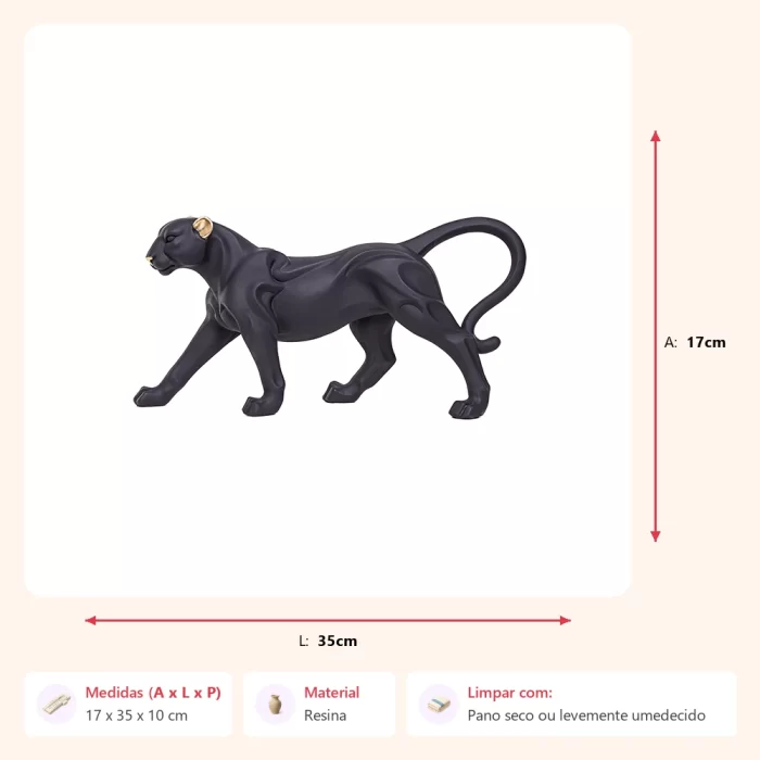 Alternative view of Escultura pantera preta 17x35x10cm