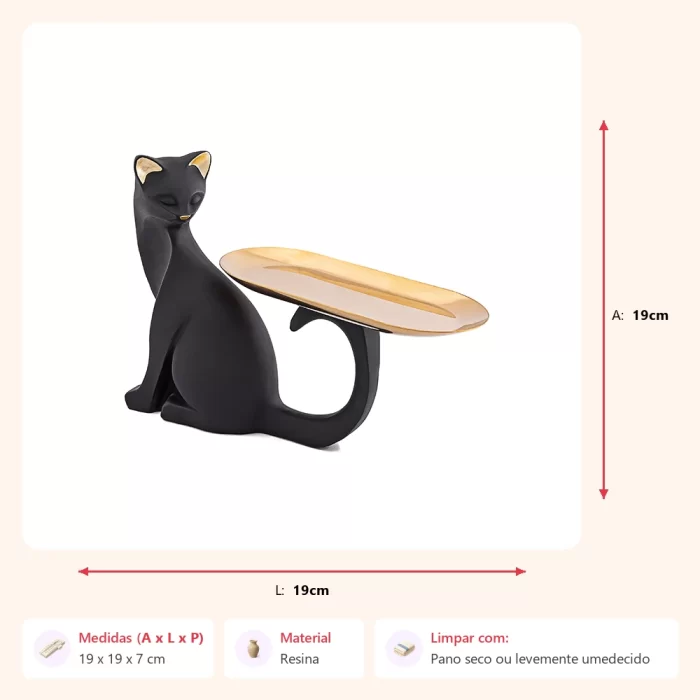 Escultura gato preto sentado com bandeja 19x19x7cm - Imagem 2