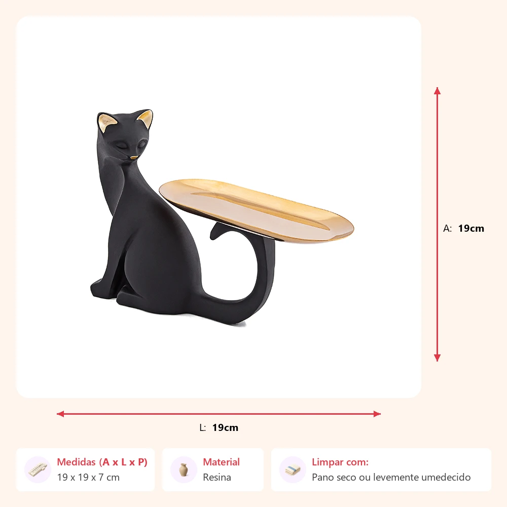 Escultura gato preto sentado com bandeja 19x19x7cm - Imagem 2