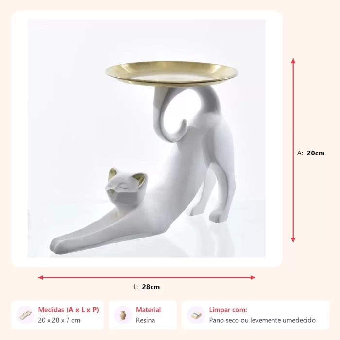 Escultura gato branco relax com bandeja 20x28x7cm - Imagem 2