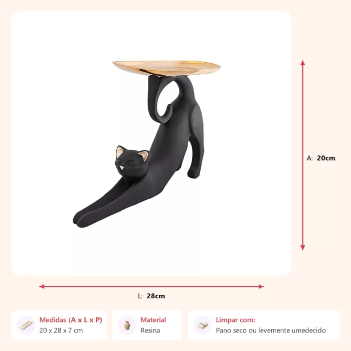 Escultura gato preto relax com bandeja 20x28x7cm - Imagem 2