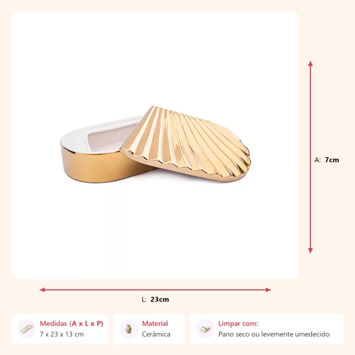 Caixa oval dourada 7x23x13cm - Imagem 2