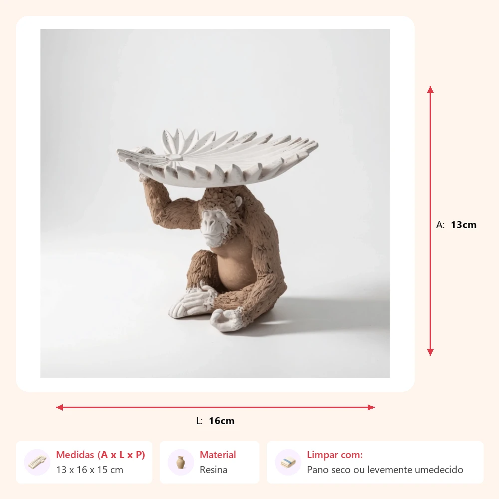 Escultura macaco com centro 13x16x15cm - Imagem 2