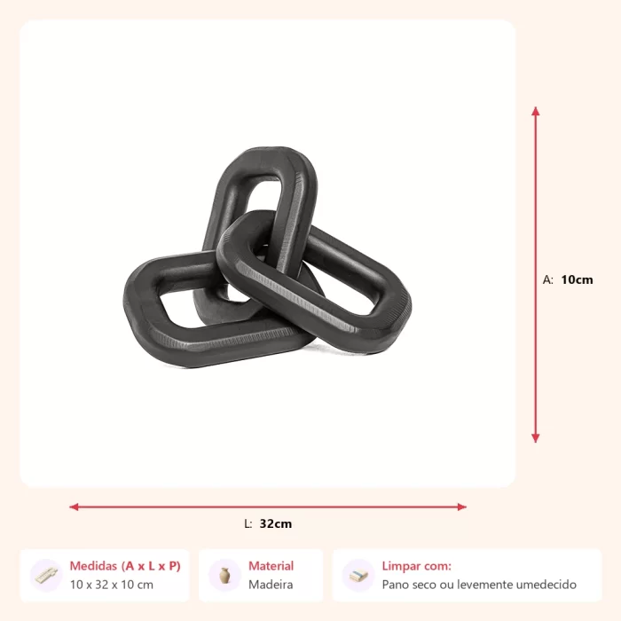 Alternative view of Escultura corrente preta 10x32x10cm