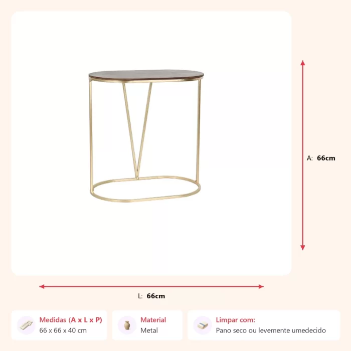 Mesa lateral oval com tampo em madeira 66x66x40cm - Imagem 2