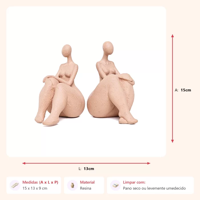 Escultura mulher sentada bege 15x13x9cm - Imagem 2