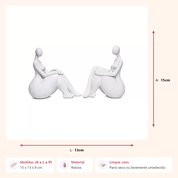 Escultura mulher sentada branca 15x13x9cm - Imagem 2