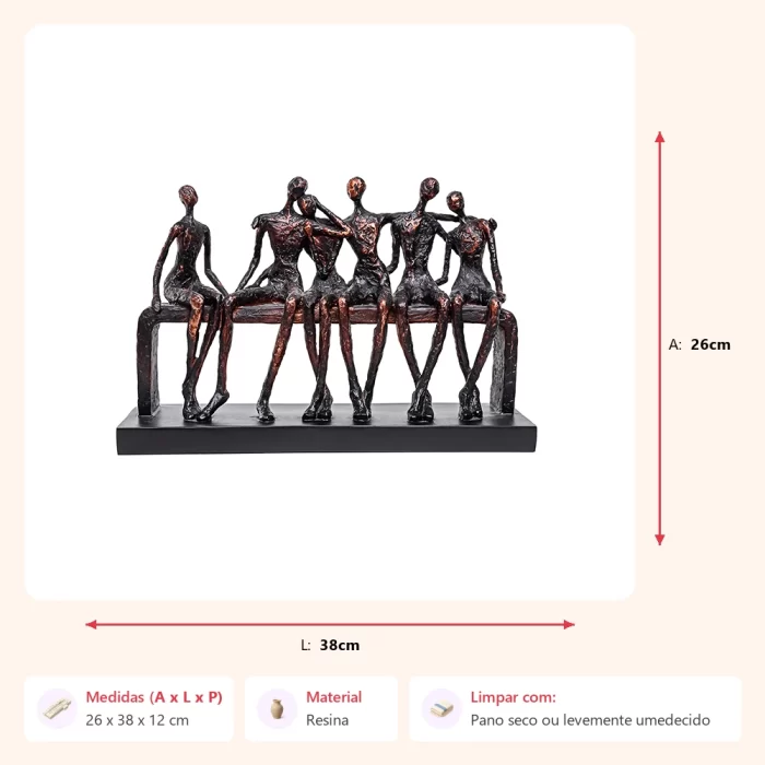 Alternative view of Escultura figuras sentadas no banco 26x38x12cm