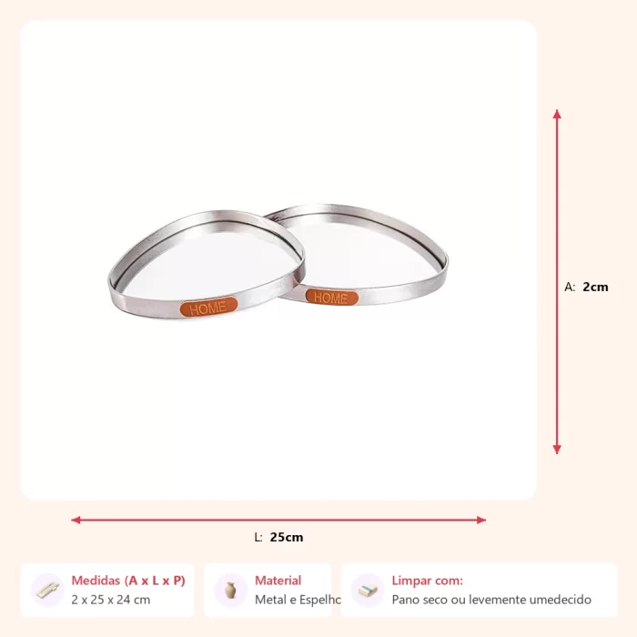 Conjunto de 2 bandejas triangulares prateadas 2x25x24cm - Imagem 2