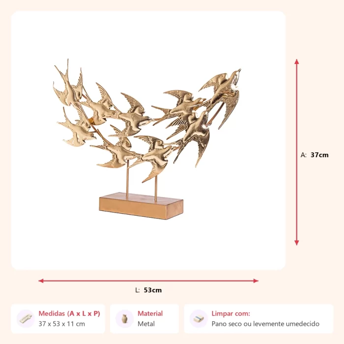 Escultura na base pássaros 37x53x11cm - Imagem 2