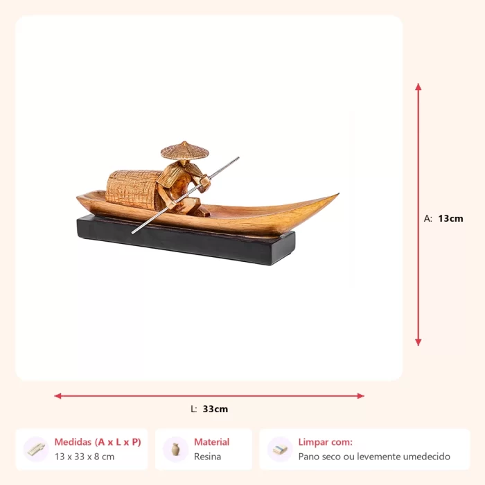 Escultura homem no barco 13x33x8cm - Imagem 2