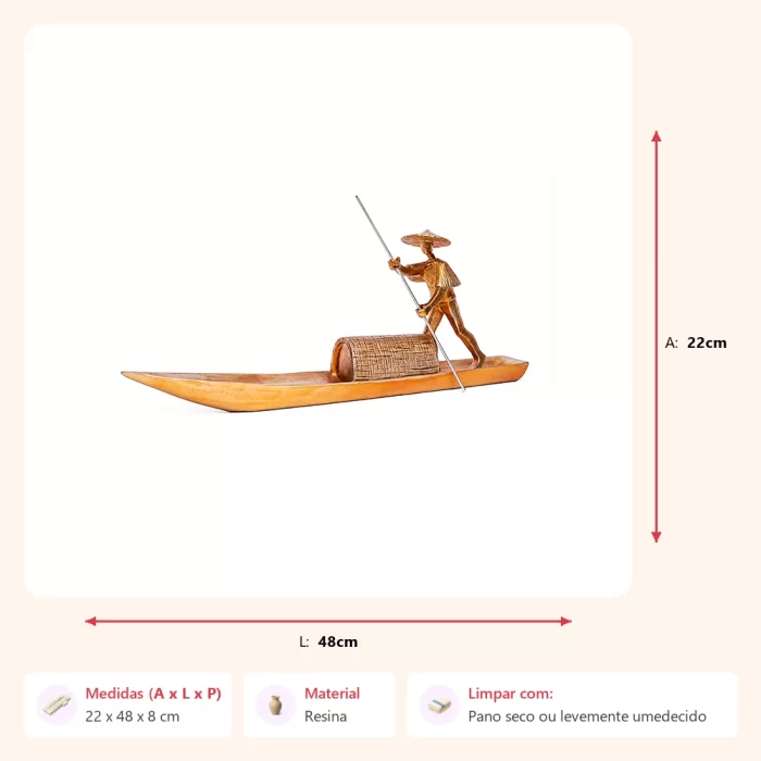 Escultura homem no barco 22x48x8cm - Imagem 2